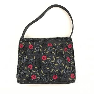 HILLARD & HANSON Black Beaded Mini Bag Floral